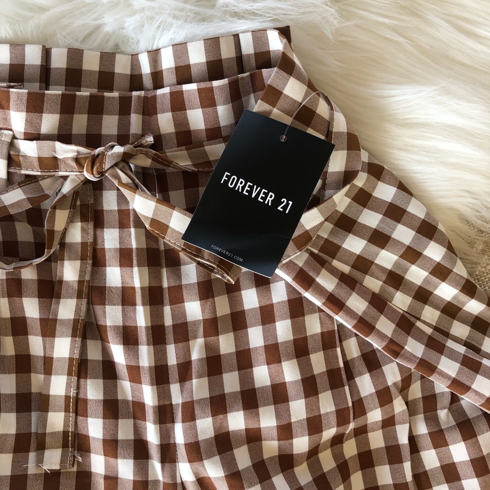 Forever21 gingham print paper bag pants.